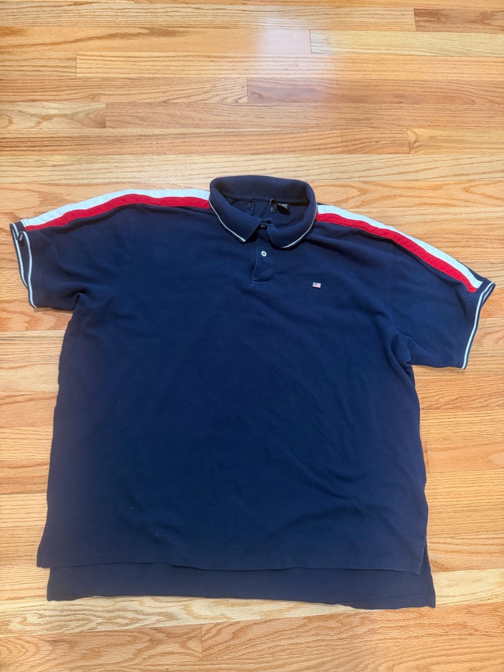 Vintage Ralph Lauren Polo Navy Flag Logo Stripe Polo Shirt Men’s XXL